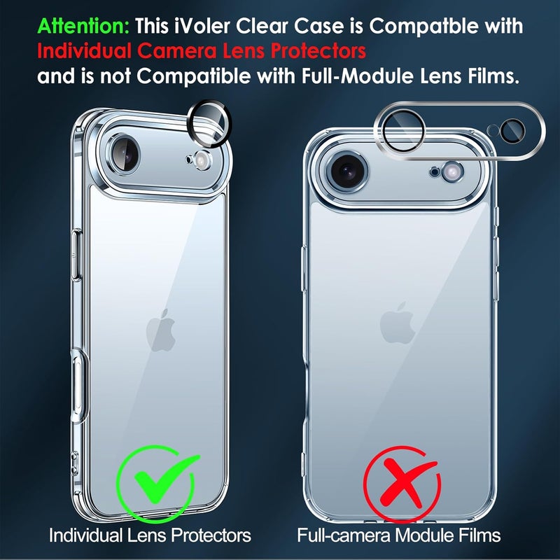 ivoler 3-in-1 Clear Case Designed for iPhone Air 6.5" / iPhone 17 Air 6.5'' 2025 with 2 Pack Tempered Glass Screen Protector, Military Shockproof Hard Back Slim for iPhone 17 Air Cover - Clear - Image 4
